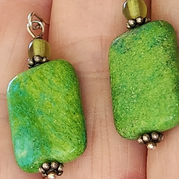 Green Turquoise ? & Sterling Earrings - Picture 1 of 5